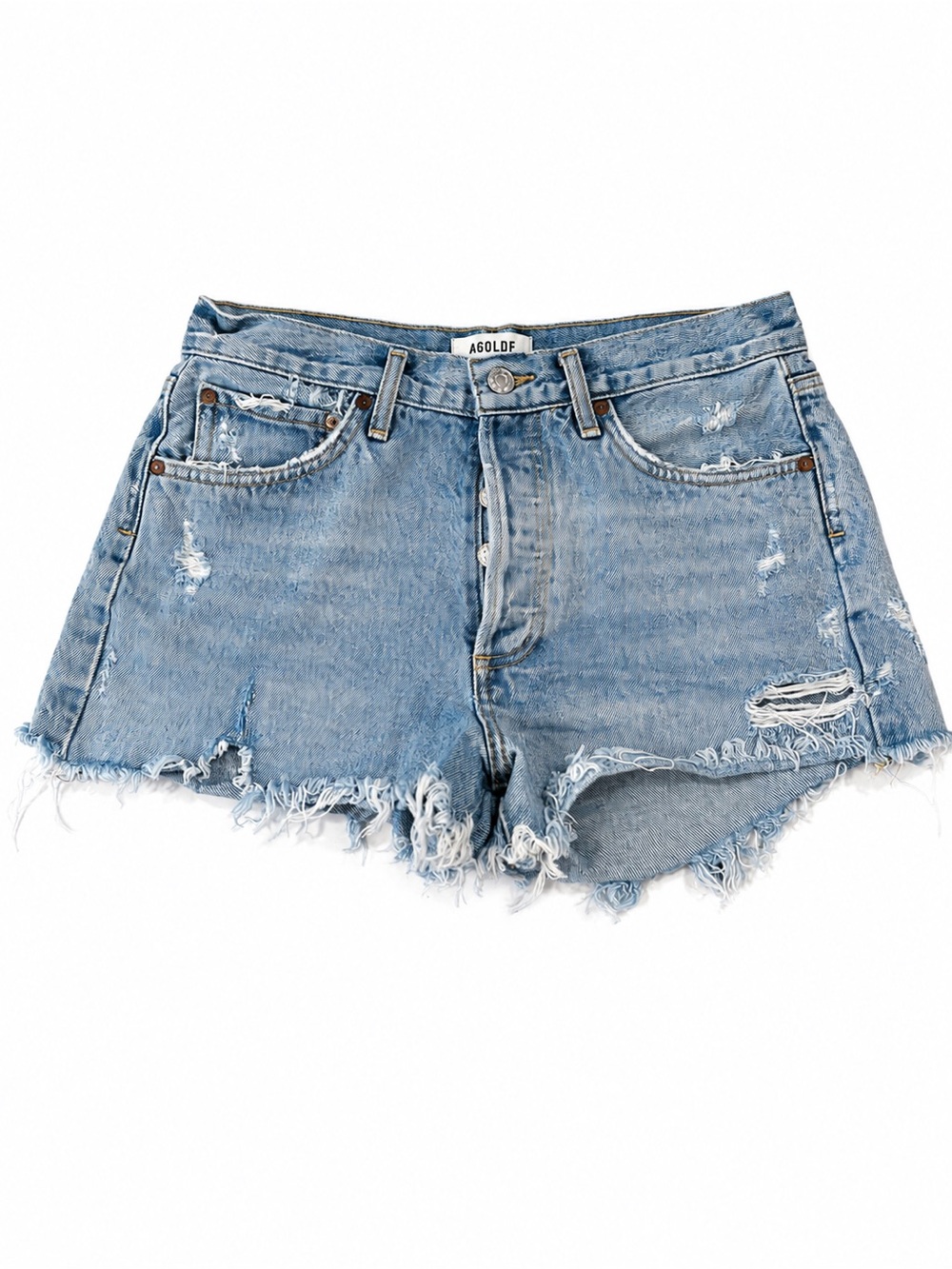 AGOLDE Parker Distressed Denim Cut Off Shorts Size 26 Light Wash